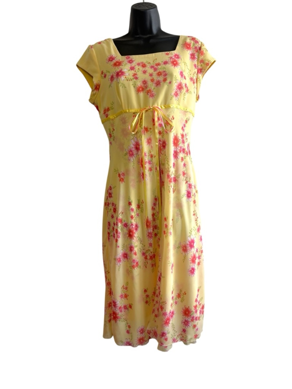 Vintage Y2K Jody California Size 9/10 Yellow Pink Floral Babydoll Midi Dress
